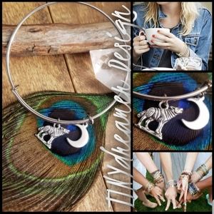 925 Sterling Silver WOLF MOON Stainless Steel STACKABLE Bangle Bracelet Coyote